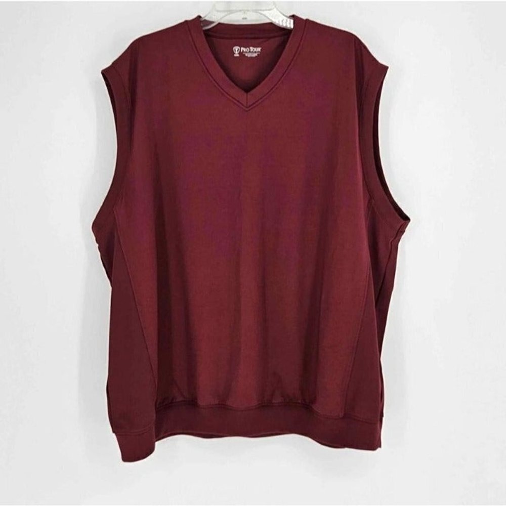 Pro Tour Performance Golf Mens Burgundy V-Neck Sweater Vest Size XXL